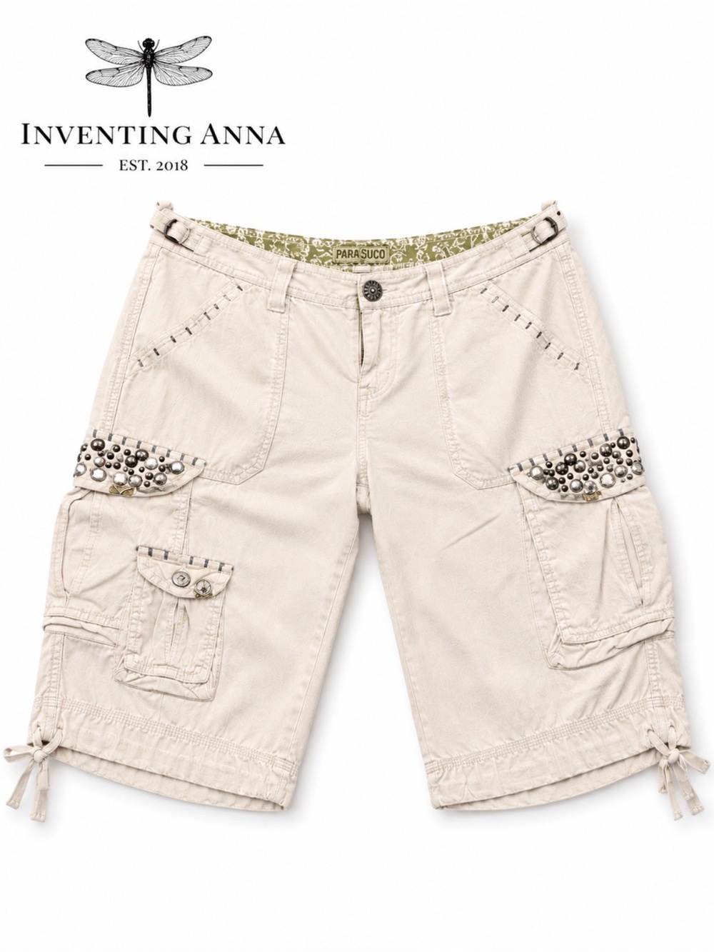 Miss Me Women's Light Beige Cargo Bermuda Shorts with Stud Embellishments